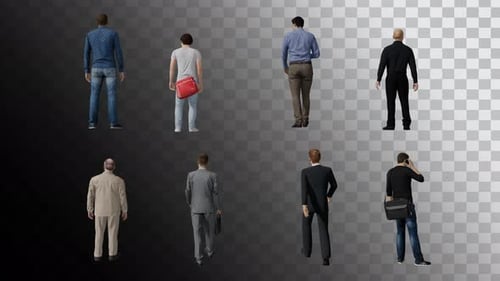 Multiple 3D clients and teachers talking and walking with high quality alpha