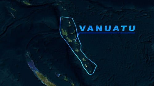 Digital World Map Zoom Reveals Vanuatu Country Outline