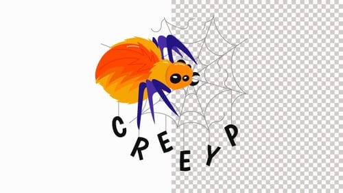 Creepy Spider On Web Animation Alpha Channel