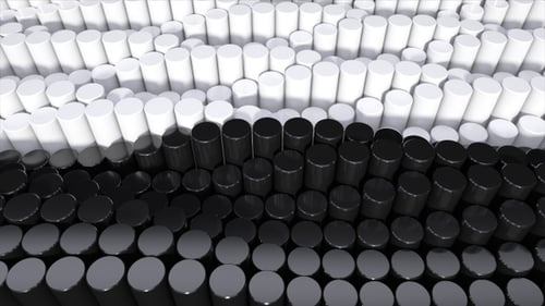 Dynamic Black and White Cylinders Waving Pattern Background
