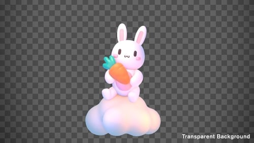 Animated Decorative Bunny Holding Carrot on Cloud