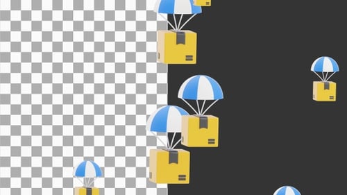3D Animation of Parachute Delivery Box | Alpha Channel