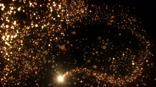Loop animation of a luminous Christmas shooting star with a tail of golden particles on a black