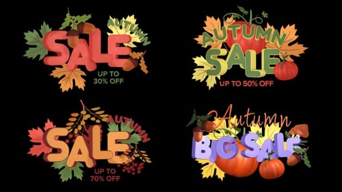 Animated 3D Autumn Sale Titles with Fall Foliage