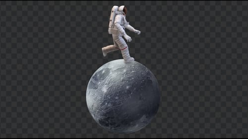 Running Astronaut in Pluto Surface, Loop + Alpha Channel