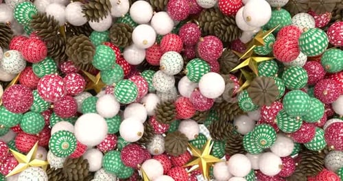 Falling Christmas Ornaments and Pinecones with Golden Stars