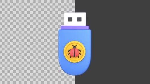 Animated 3D Spinning USB Drive with Bug Icon