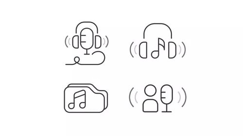 Animated Music and Podcast Flat Line Icons Pack