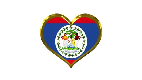 Animated 3D Belize Flag Heart with Golden Border