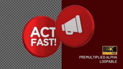 Animated 3D Rotating Button with Call to Action Text and Megaphone