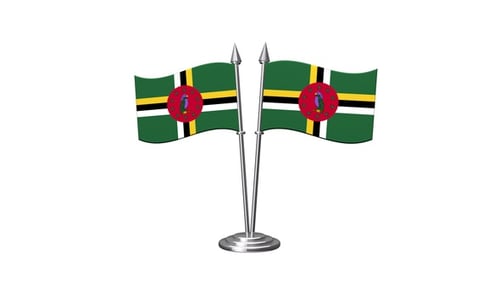 Dominica Flag Desk Display Animation with Waving Flags