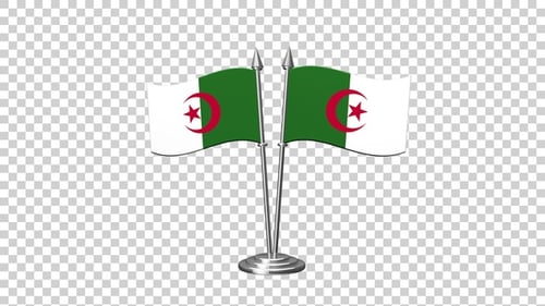 Waving Algerian Flags Animation on Table Stand