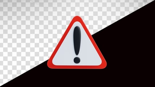 Animação 3D de triângulo de advertência com ponto de exclamação