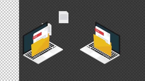 Animated File Transfer between Laptops Isometric Design