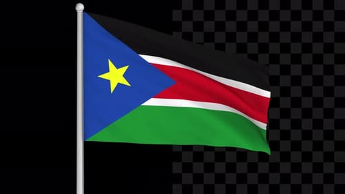 South Sudan National Flag Waving Alpha Channel Loop