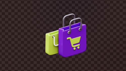 3D Shopping Bags with Cart Icon Animation