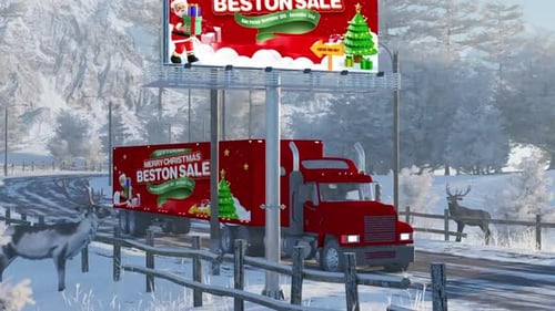 Animated Christmas Sale Promotion on Billboard and Truck