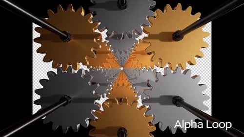 Endless Spinning Background of Gold and Silver Gears