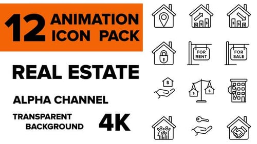 Immobilien, Miete, Hauskauf 12 Icons (Alpha-Kanal)