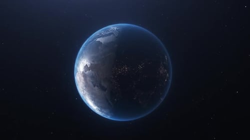 Rotating Planet Earth Day and Night View from Space