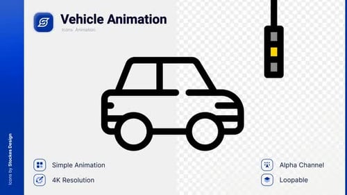 Animated Flat Design Vehicle and Traffic Light Icons