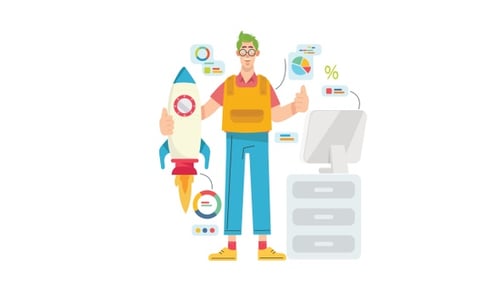 Success Concept: Animated Business Growth with Data and Rocket