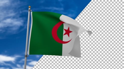 Waving Algerian Flag Against Blue Sky with Clouds