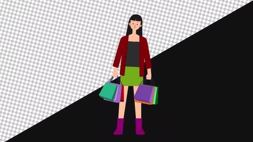 Shopping Girl holding a bag 2D | Alpha Channel
