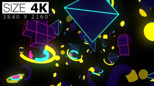 Dynamic Neon Geometric Abstract Flying Shapes Background