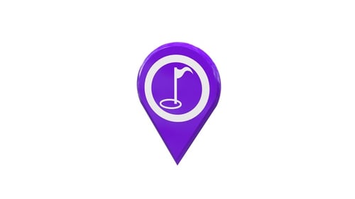3D-Karte des Golfplatzes, Standort, Pin, Violett, V6