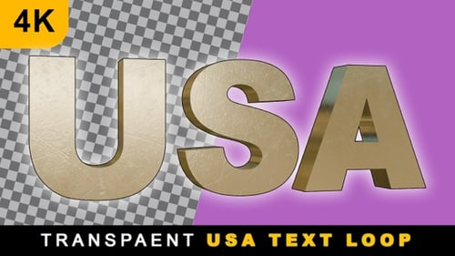 3D Render USA Text 360 Loop On Transparent background