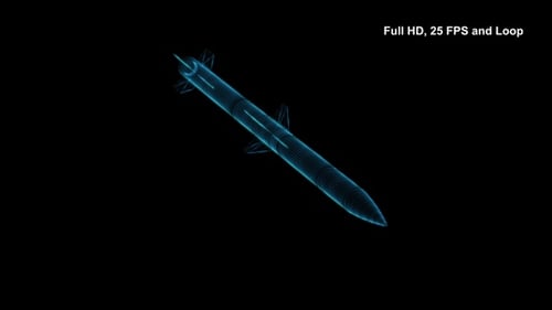Digital Wireframe Missile Rotating Hologram Animation