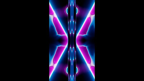 Vertikales Video, abstrakte violette und blaue Neonwellen, VJ-Loop-Animation