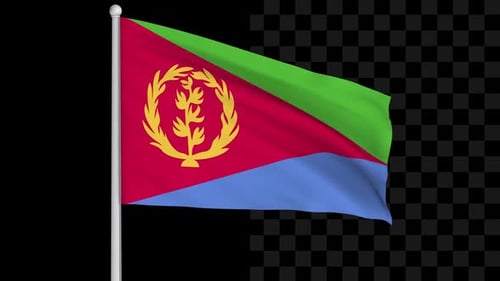 Eritrean Flag Waving on Flagpole with Alpha Channel