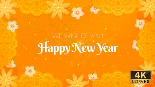 Elegant New Year Greeting with Animated Flowers and Particles