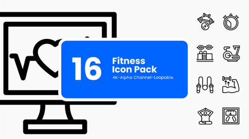 16 Animated Line Art Fitness Icons Pack
