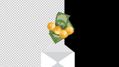 Envelope With Coin Bill Save Money Alpha Channel 1080p