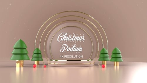 Christmas 3D Display Stage with Golden Arch and Snowfall