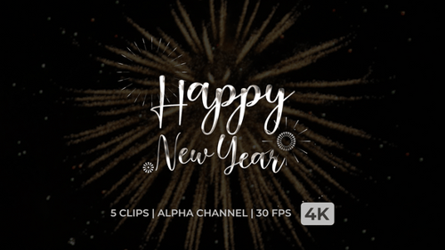 Happy New Year Sparkling Cursive Text with Fireworks Animation
