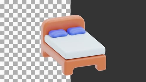 3D Animation of Modern Double Bed with Headboard | Alpha Channel