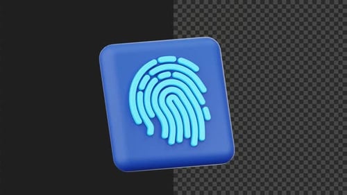 3D Fingerprint Security Icon Animation with Glowing Scan Effect