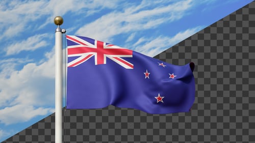 Realistic Waving New Zealand Flag with Alpha Channel