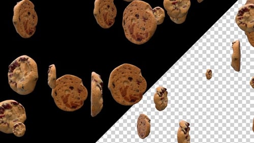 Falling Chocolate Chip Cookies Alpha Channel Loop