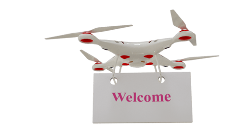 Quadcopter Drone Carrying Welcome Banner