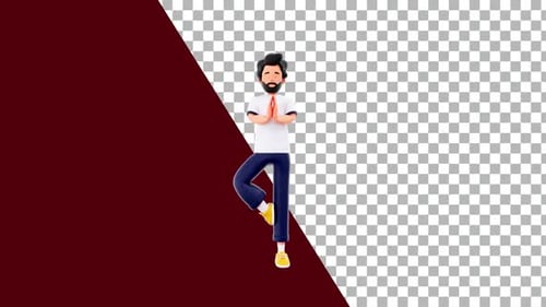 Modern 3D Animated Man Doing Yoga Tree Pose