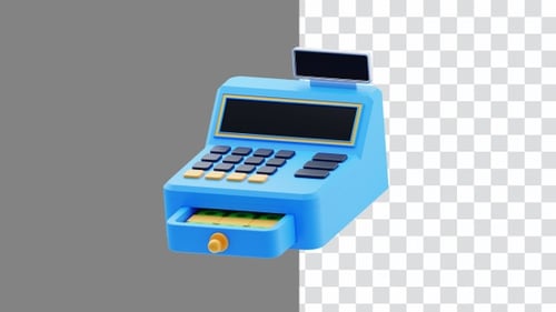 3D Animation of Modern Digital Cash Register with Touchscreen | Alpha Channel