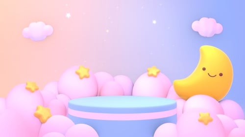 Cute 3D Dreamy Moon and Stars Product Display Stage