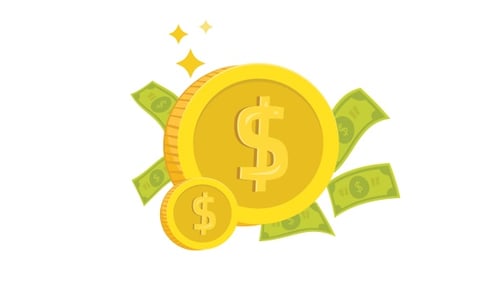 Animated Flat Design Dollar Coins and Banknotes