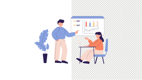 Animated Flat Design Illustration of Corporate Data Analysis and Teamwork