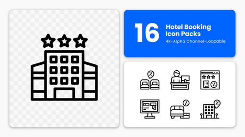 Minimalist Animated Hotel and Travel Booking Icons